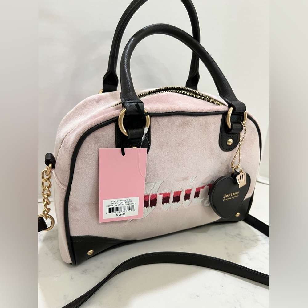 JUICY COUTURE SOFT PINK SATCHEL WITH BLACK ACCENTS - Picture 4 of 13